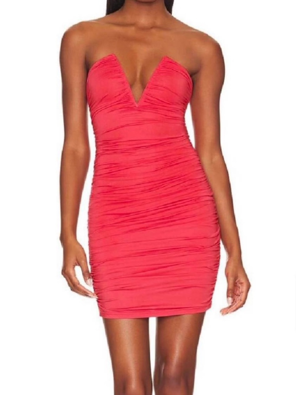 Superdown Coral Red Ruched Mini Dress